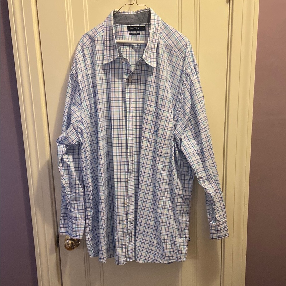 Nautica Blue and White Casual Button Down Shirt